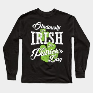 Obviously I'm Irish, St Patricks Day Party Retro Design Long Sleeve T-Shirt